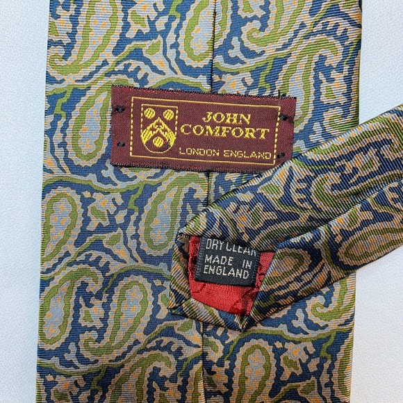 John Comfort Paisley Repp Tie Mens Silk Necktie Preppy England Simon Pearce - Picture 8 of 12